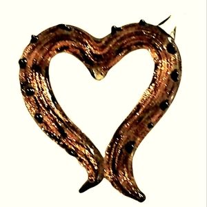 Murano Inspired Art Glass Heart Necklace Pendant Golden Brown Black Design